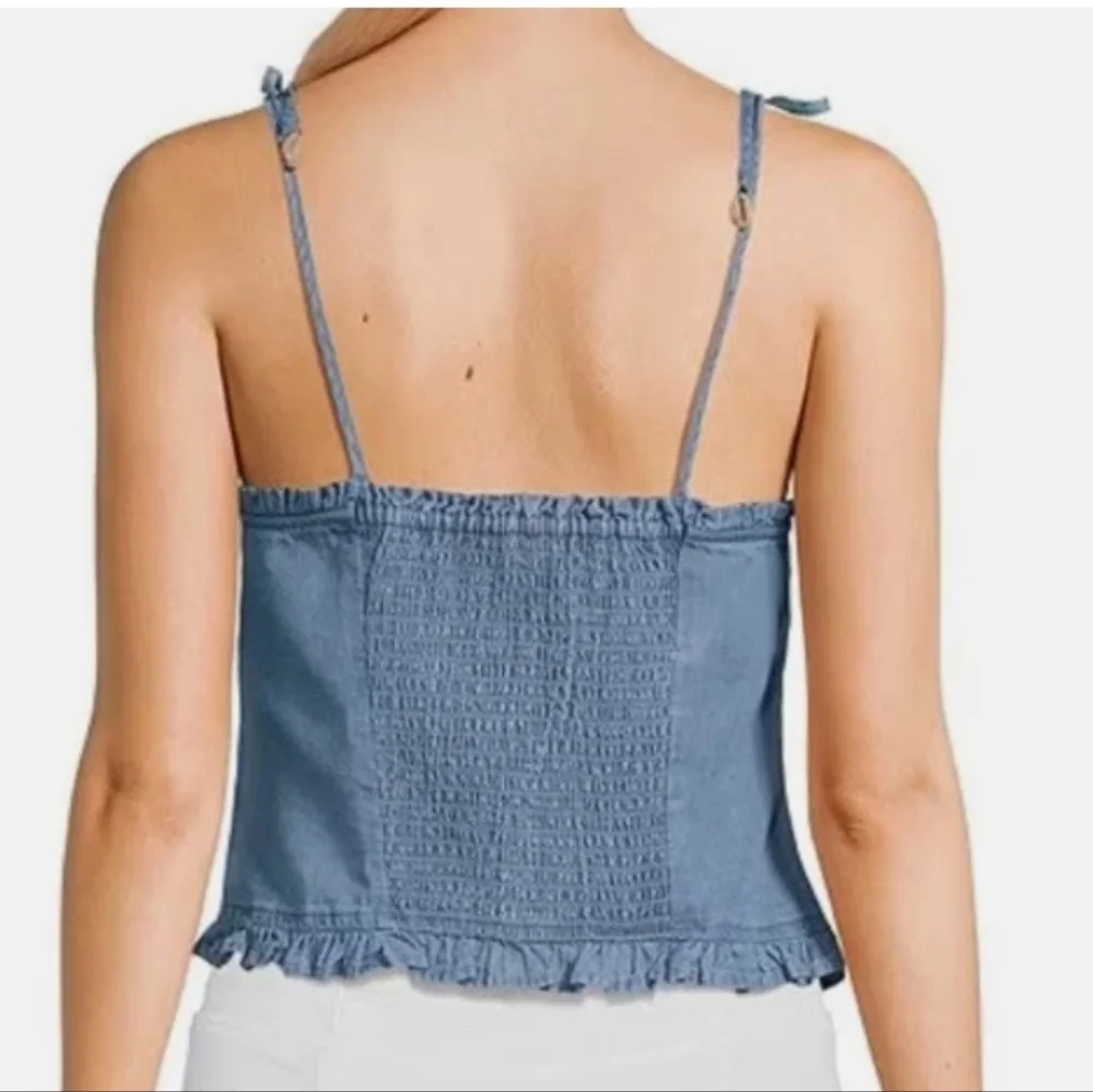 NWT Jessica Simpson Cropped Spaghetti Strap W/ Shell Detail Denim Top; Size L - Picture 12 of 12